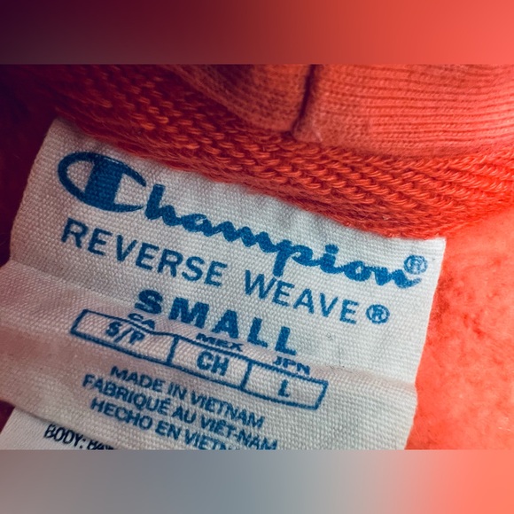 Champion Vintage Y2K Reverse Weave All Over Print Hoodie in Coral Size Small EUC - Picture 8 of 9